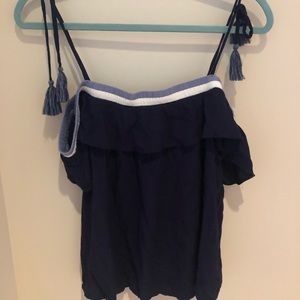 Off the shoulder navy blue shirt !